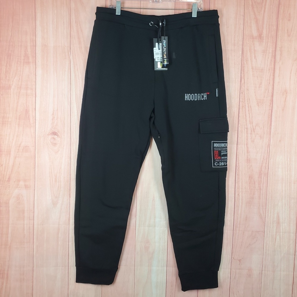 Hoodrich Akira Jogger Pants Mens 2XL Black Cotton Fleece Lined Cargo Pockets